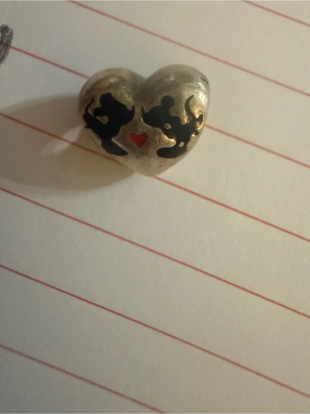 Pandora Disney Silver Heart Charm with Black Motif and Red Heart Minnie&Mickey - Picture 1 of 4